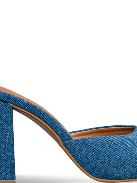 Envie Shoes Δερμάτινα Mules με Τακούνι σε Μπλε Χρώμα