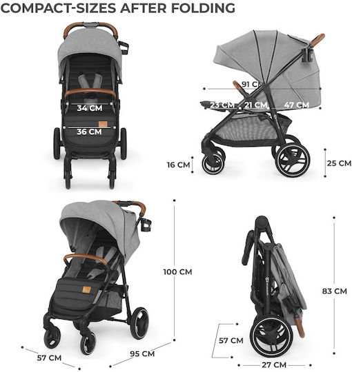 Kinderkraft Grande Plus Cărucior pentru Bebeluși Potrivit pentru Nou-născut Gri 9.8kg