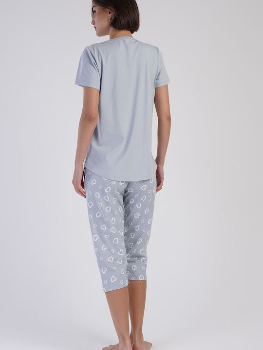 Vienetta Secret Sommer Damen Pyjama-Set Baumwolle Grey