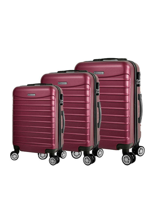 Quasar Model Set of 3 Βαλίτσες Ταξιδιού Σκληρές Burgundy με 4 Ρόδες Σετ 3τμχ