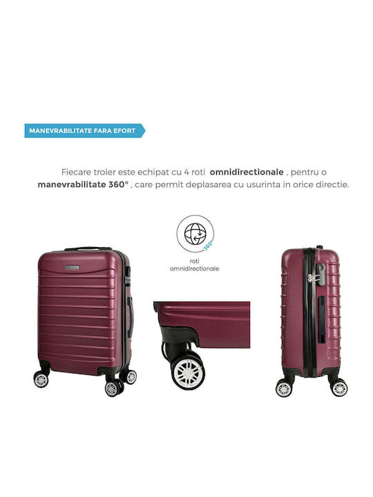 Quasar Model Set of 3 Βαλίτσες Ταξιδιού Σκληρές Burgundy με 4 Ρόδες Σετ 3τμχ
