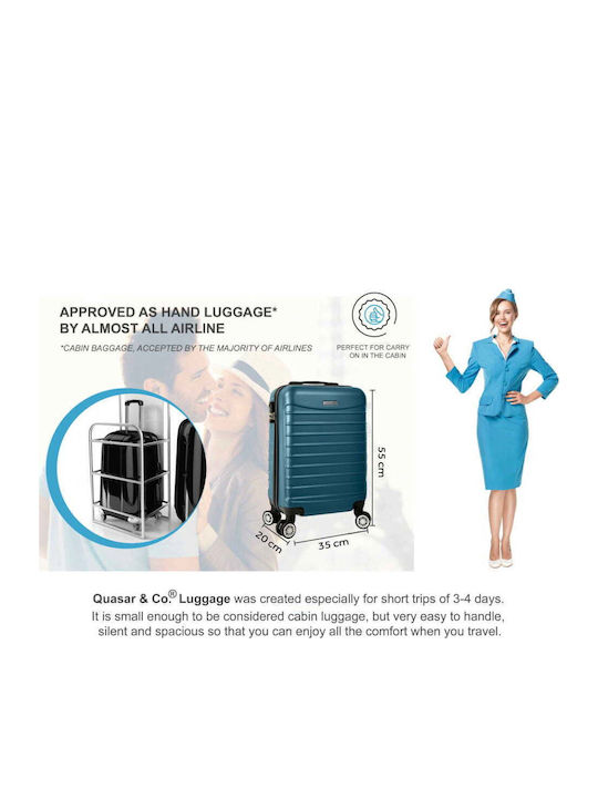 Quasar Line Cabin Travel Suitcase Hard Petrol Blue with 4 Wheels Height 55cm