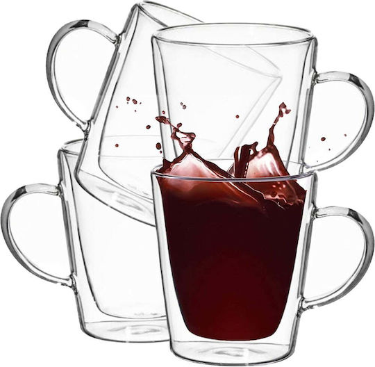 Quasar Σετ Φλιτζάνια Cappuccino Γυάλινα Διάφανα 250ml 4τμχ