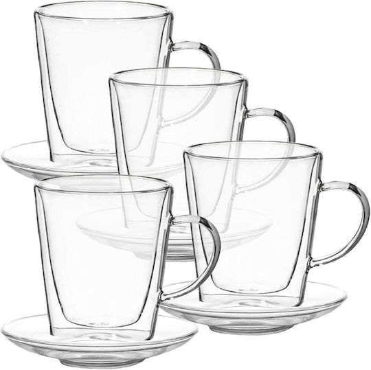 Quasar Σετ Φλιτζάνια Cappuccino Γυάλινα Διάφανα 250ml 4τμχ