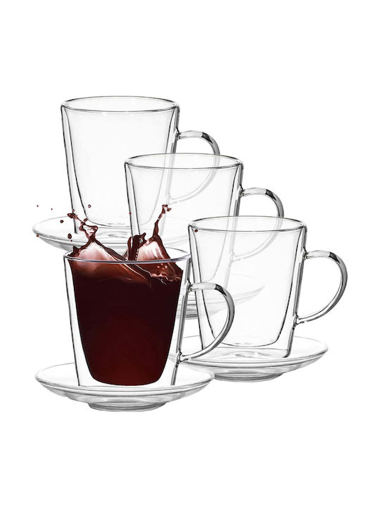 Quasar Σετ Φλιτζάνια Cappuccino Γυάλινα Διάφανα 250ml 4τμχ