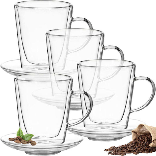 Quasar Σετ Φλιτζάνια Cappuccino Γυάλινα Διάφανα 250ml 4τμχ