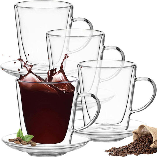 Quasar Σετ Φλιτζάνια Cappuccino Γυάλινα Διάφανα 250ml 4τμχ