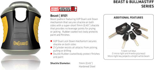 OnGuard Beast 180cm Motorcycle Anti-Theft Chain with Lock in Black