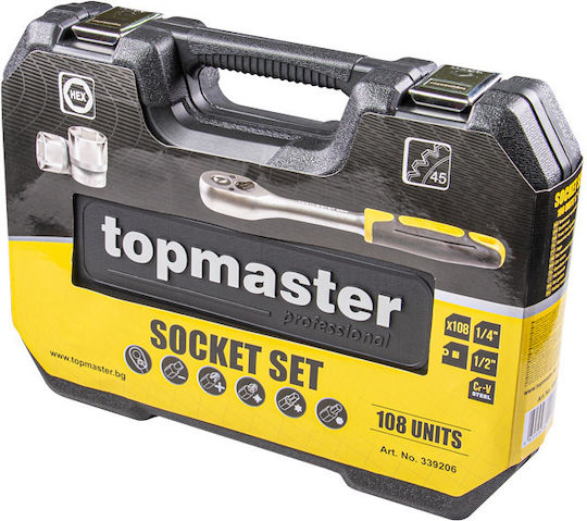 Topmaster Set de chei tubulare și clichet 1\4" & 1\2" 108buc