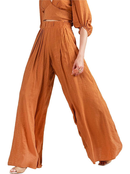 Moutaki Women's High Waist Fabric Palazzo Pants