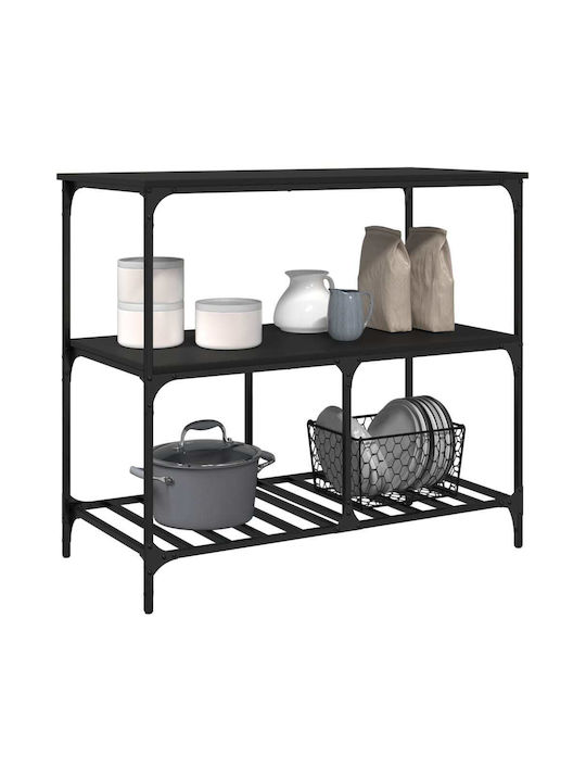 vidaXL vidaXL Holz Küchenwagen Mit 3 Ebenen Schwarz 100x50x95cm