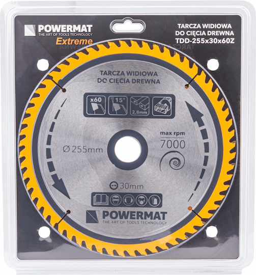 Powermat Cutting Disc Wood Hole Diameter 255mm with 60 Teeth 1pcs