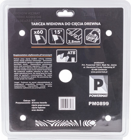 Powermat Cutting Disc Wood Hole Diameter 255mm with 60 Teeth 1pcs