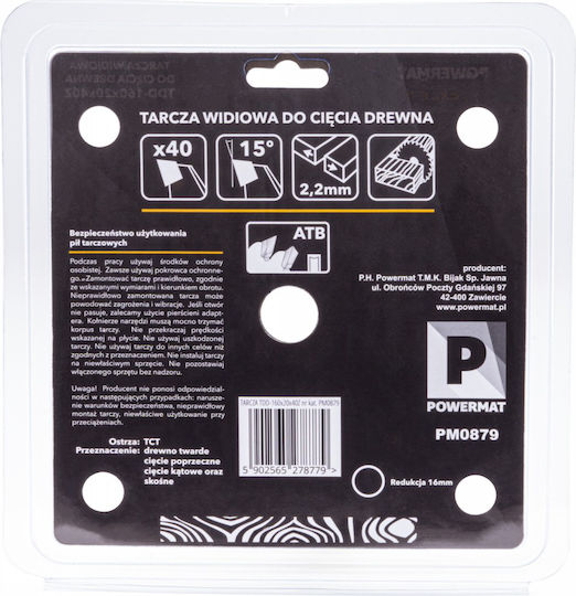 Powermat Cutting Disc Wood Hole Diameter 160mm with 40 Teeth 1pcs