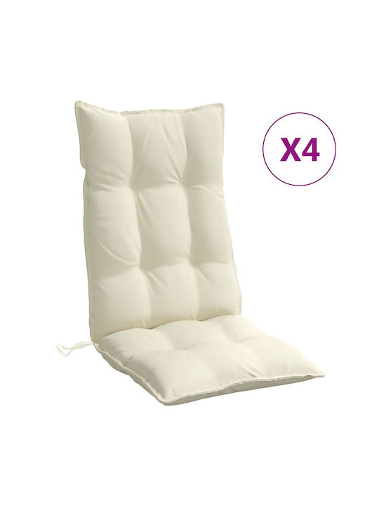 vidaXL Waterproof Garden Chair Cushion with Back Cream 4pcs 50x120cm.