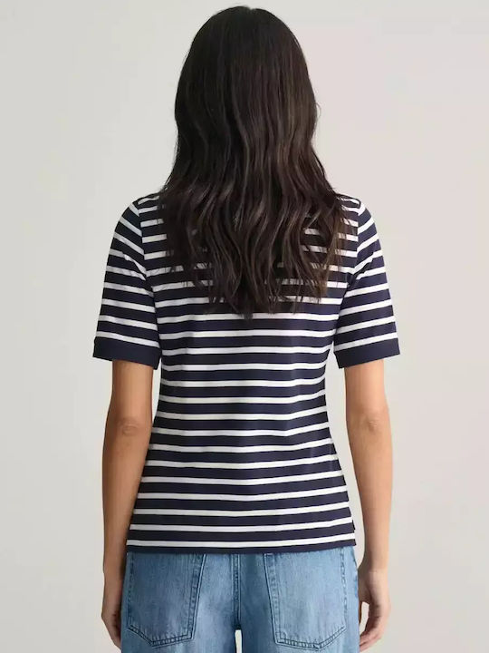 Bluza damă Polo Mâneci Scurte Cu Dungi Albastru Închis