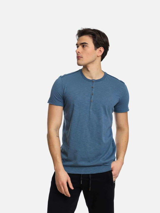 Paco & Co Men's Short Sleeve T-shirt with Buttons Blue