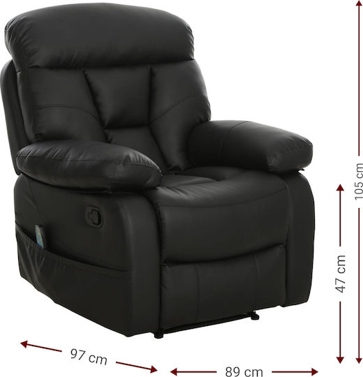 Grate Relax Armchair Massage with Footstool from Leatherette Black 89x97x105cm