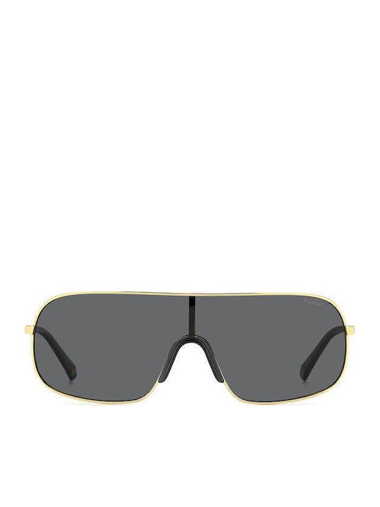 Polaroid Men's Sunglasses with Gold Metal Frame and Gray Lens
