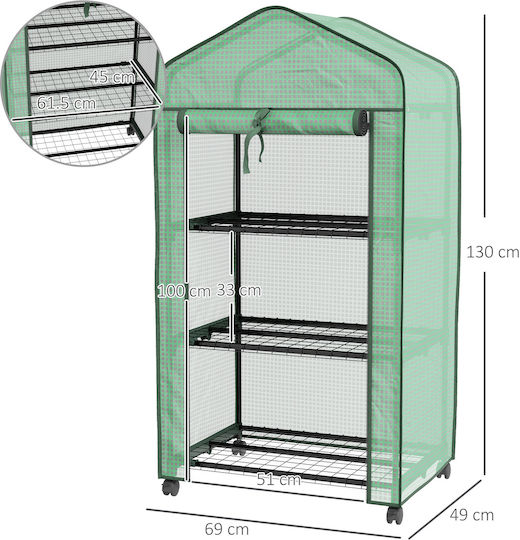 Outsunny Garden Θερμοκήπιο Τύπου Σπίτι και Ράφια 0.69x0.49x1.3m