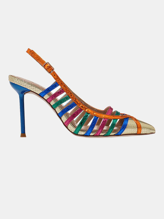 Exe Synthetic Leather Pointed Toe Multicolour Heels with Strap