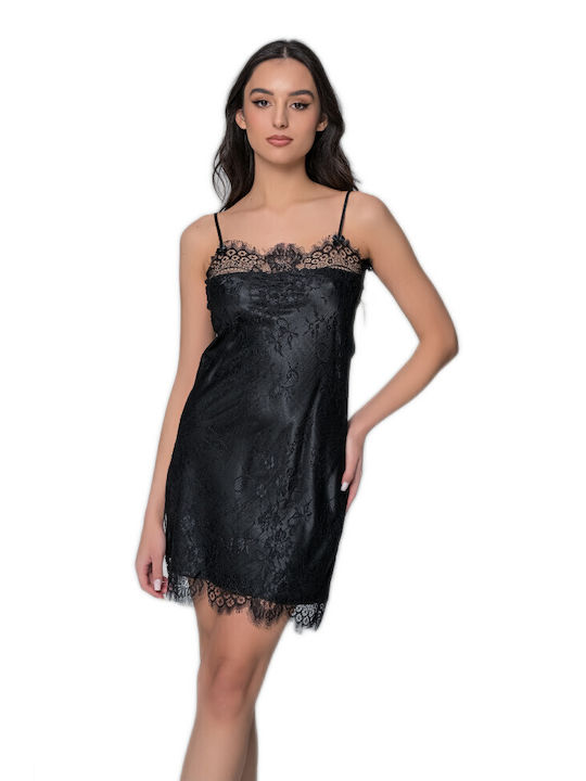 Milena by Paris Summer Satin Women's Nightdress Black