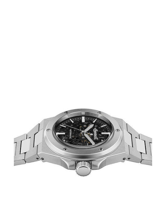 Ingersoll Ανδρικό Ρολόι 43mm Αυτόματο με Ασημί Μεταλλικό Μπρασελέ