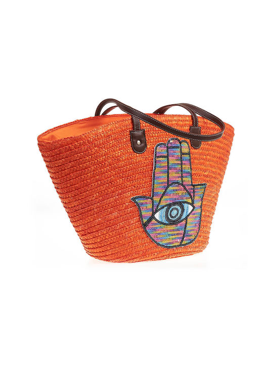 Verde Stroh Strandtasche Orange