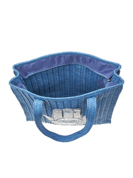 Verde Straw Beach Bag Blue