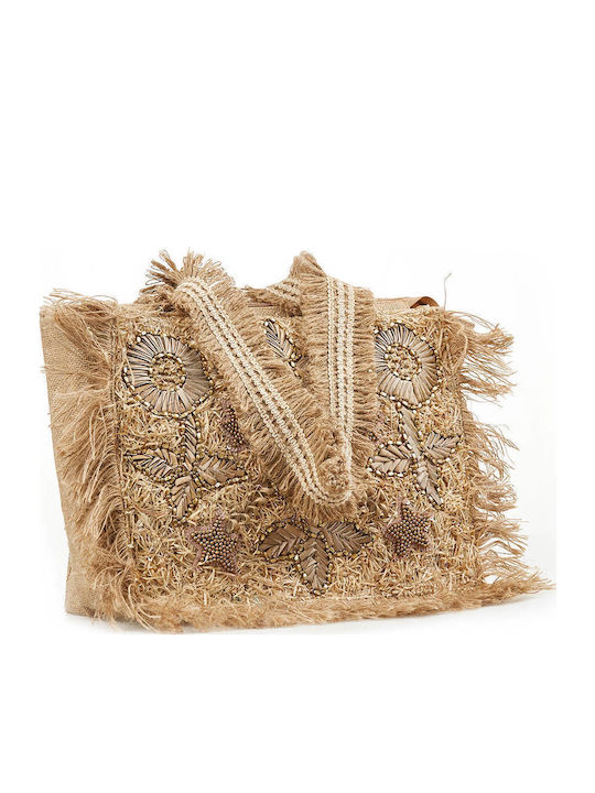 Verde Geantă De Plajă Din Wicker Bej