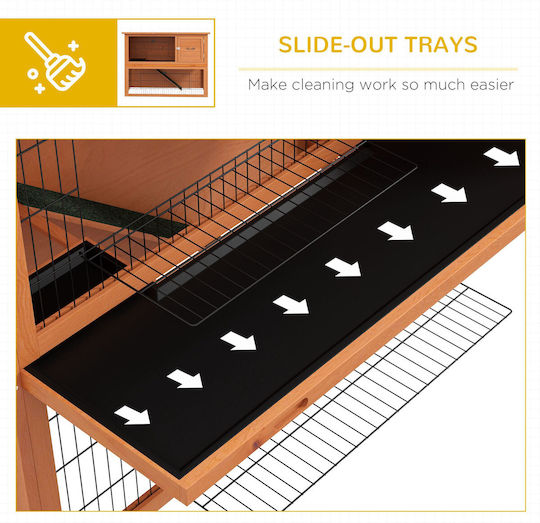 Pawhut 2-Level Wooden Outdoor Hutch Removable Tray 1-2 Rabbits Orange