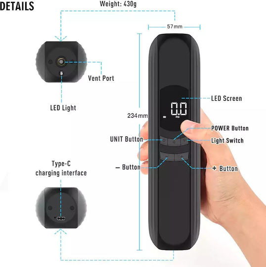 Cycplus Autoreifenpumpe Airbank A10 Wiederaufladbar mit Batterie 12V