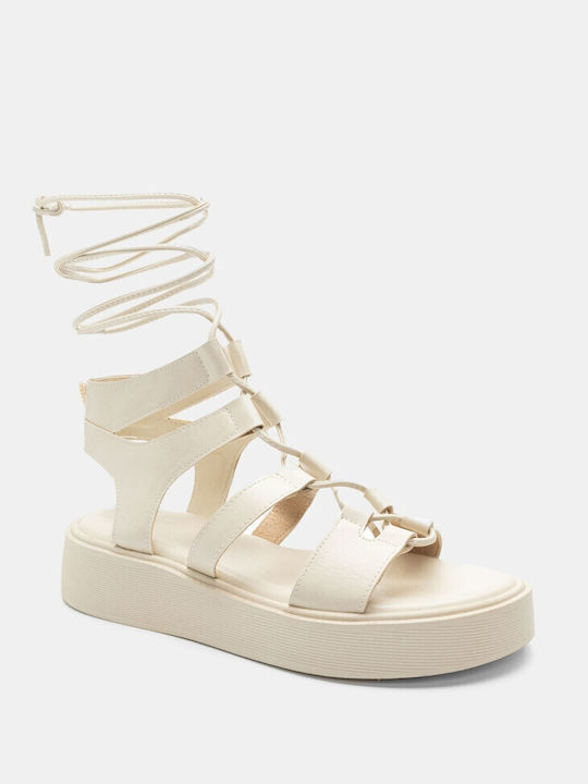 Damen Flache Sandalen in Beige Farbe