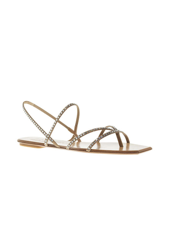 Pedro Garcia Leather Women's Flat Sandals in Beige Color