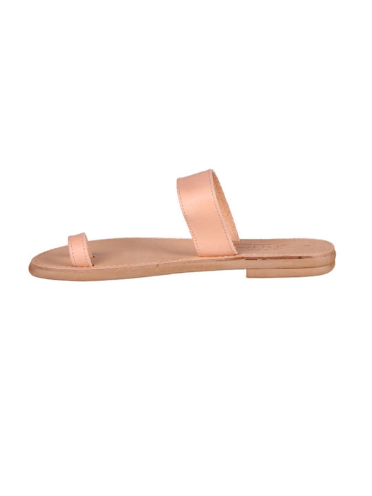 Katsenis Leather Women's Flat Sandals in Pink Color