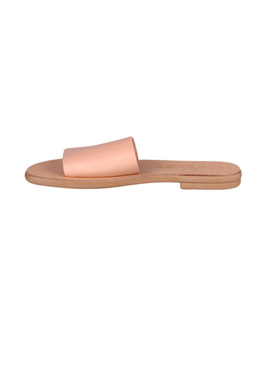 Katsenis Leather Women's Flat Sandals in Pink Color