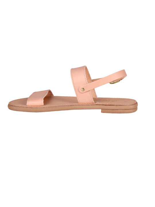 Katsenis Leather Women's Flat Sandals in Pink Color