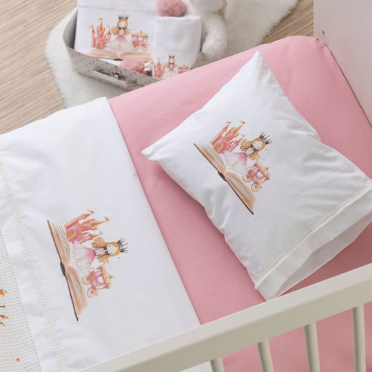 Borea Princesa Baby Sheets Set Crib Cotton White-rosé White 120x160cm 3pcs