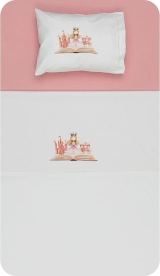 Borea Princesa Baby Sheets Set Crib Cotton White-rosé White 120x160cm 3pcs