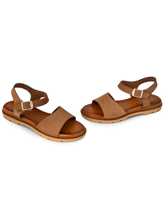 Lady Leather Women's Flat Sandals in Tabac Brown Color