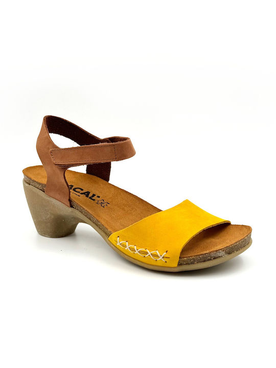 Chacal Leather Women's Flat Sandals in Yellow Color