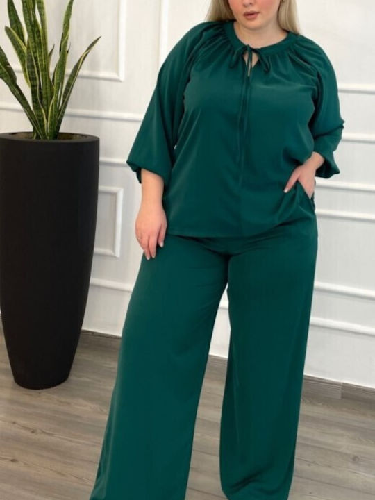 Voice Damen Stoff Palazzo-Hose mit Gummizug Grün