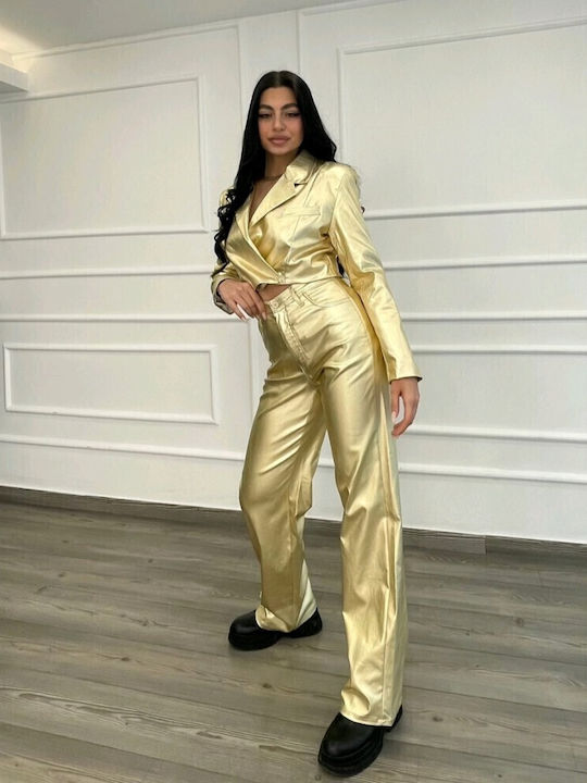 Women's Fabric Trousers Gold