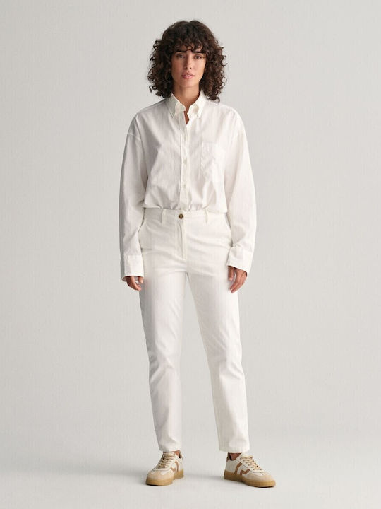 Damen Hoch tailliert Chino Hose in Schlanker Passform OFFWHITE