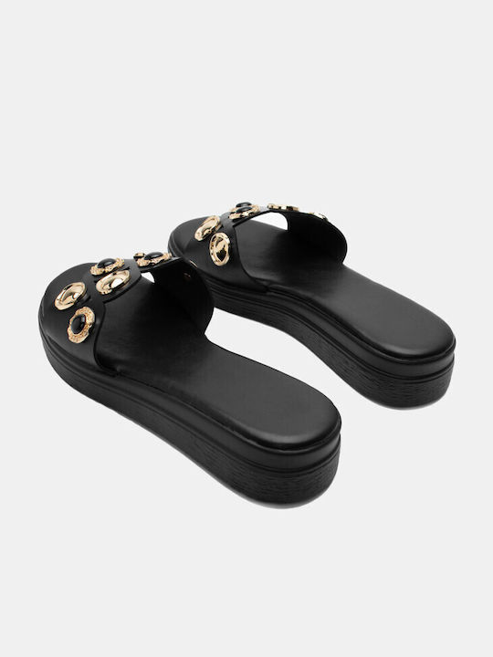 Luigi Women's Flat Sandals Flatforms in Black Color