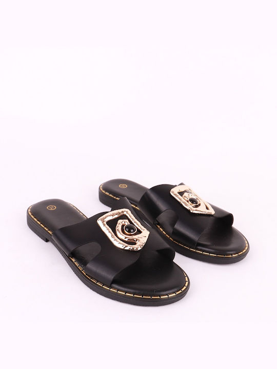 Diamantique Women's Flat Sandals in Black Color