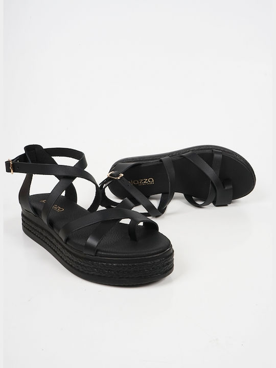 Piazza Shoes Women's Flat Sandals Flatforms in Black Color