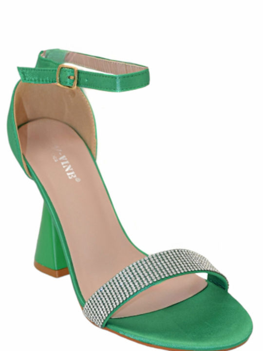 Morena Spain Women's Sandals with Strass & Ankle Strap Green with High Heel
