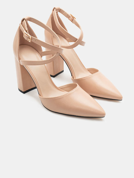 Luigi Synthetic Leather Pointed Toe Pink High Heels with Strap