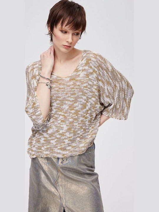 Women's Blouse with 3/4 Sleeve & V Neckline Beige